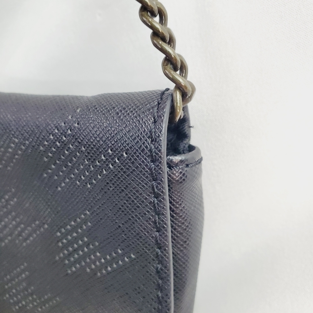 JCrew Perforated Vegan Leather Black clutch with Chain Shoulder Strap Bag Purse - Picture 8 of 13